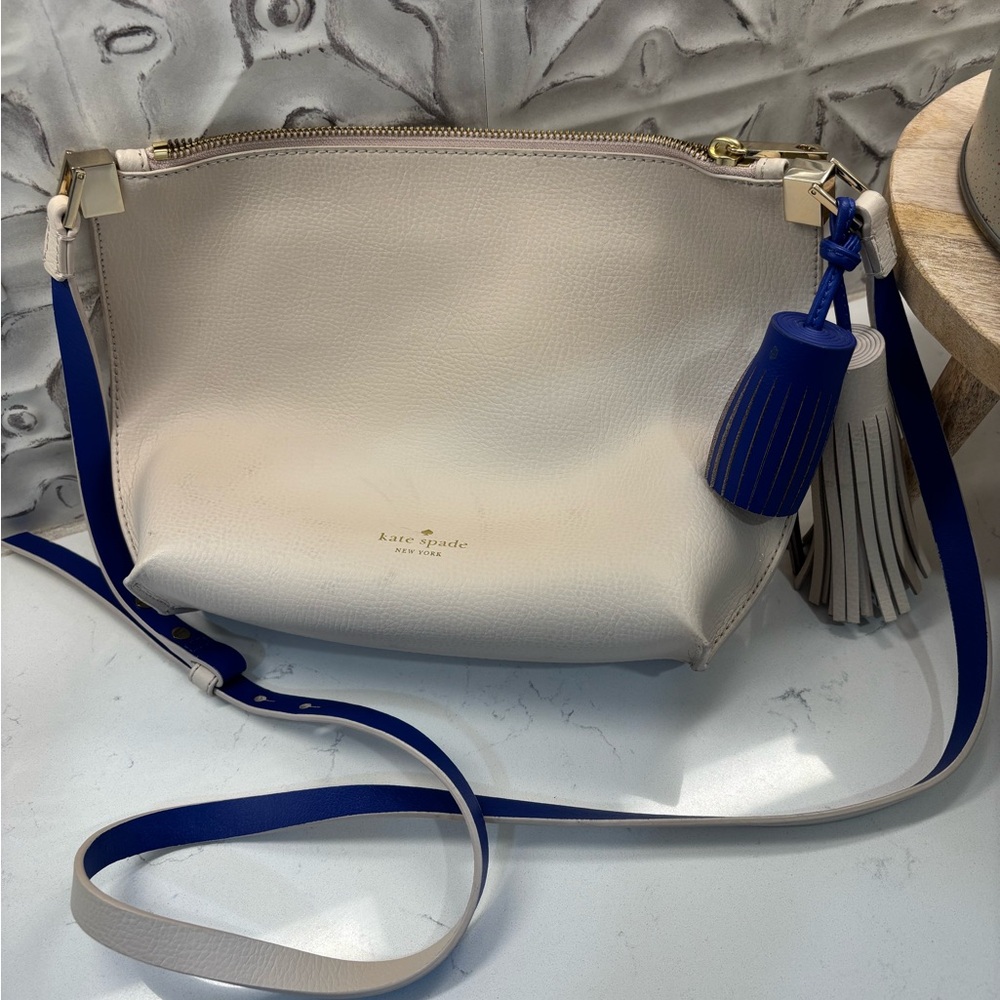 Kate Spade Cream and Blue Crossbody Bag with Tassel - Picture 5 of 8